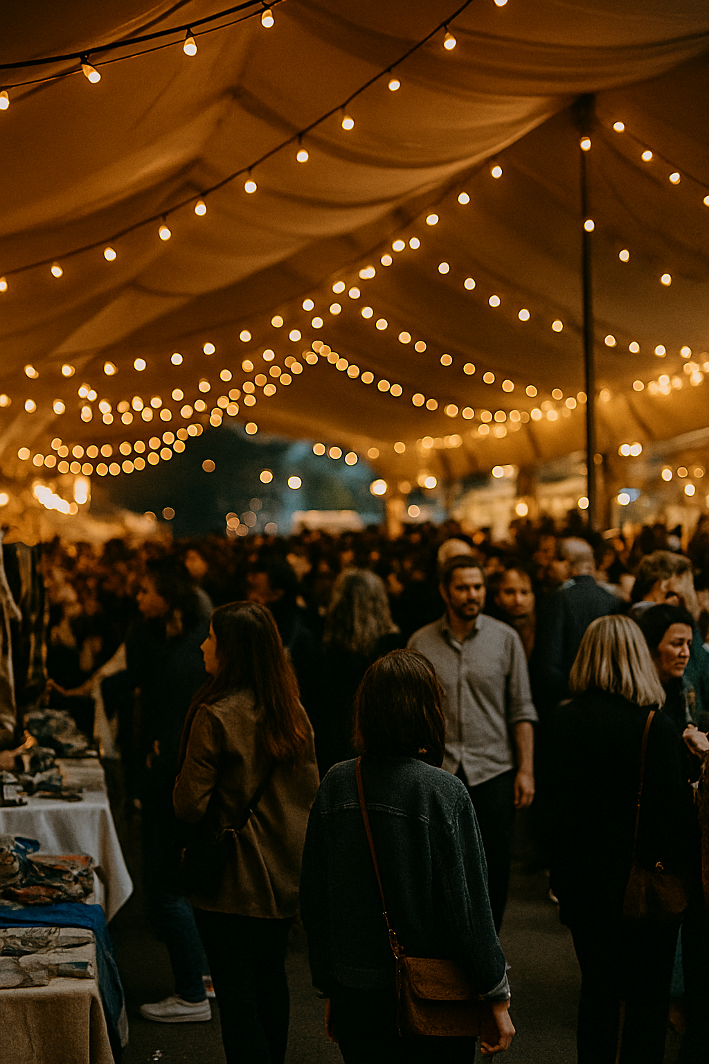 Feria con carpa iluminada